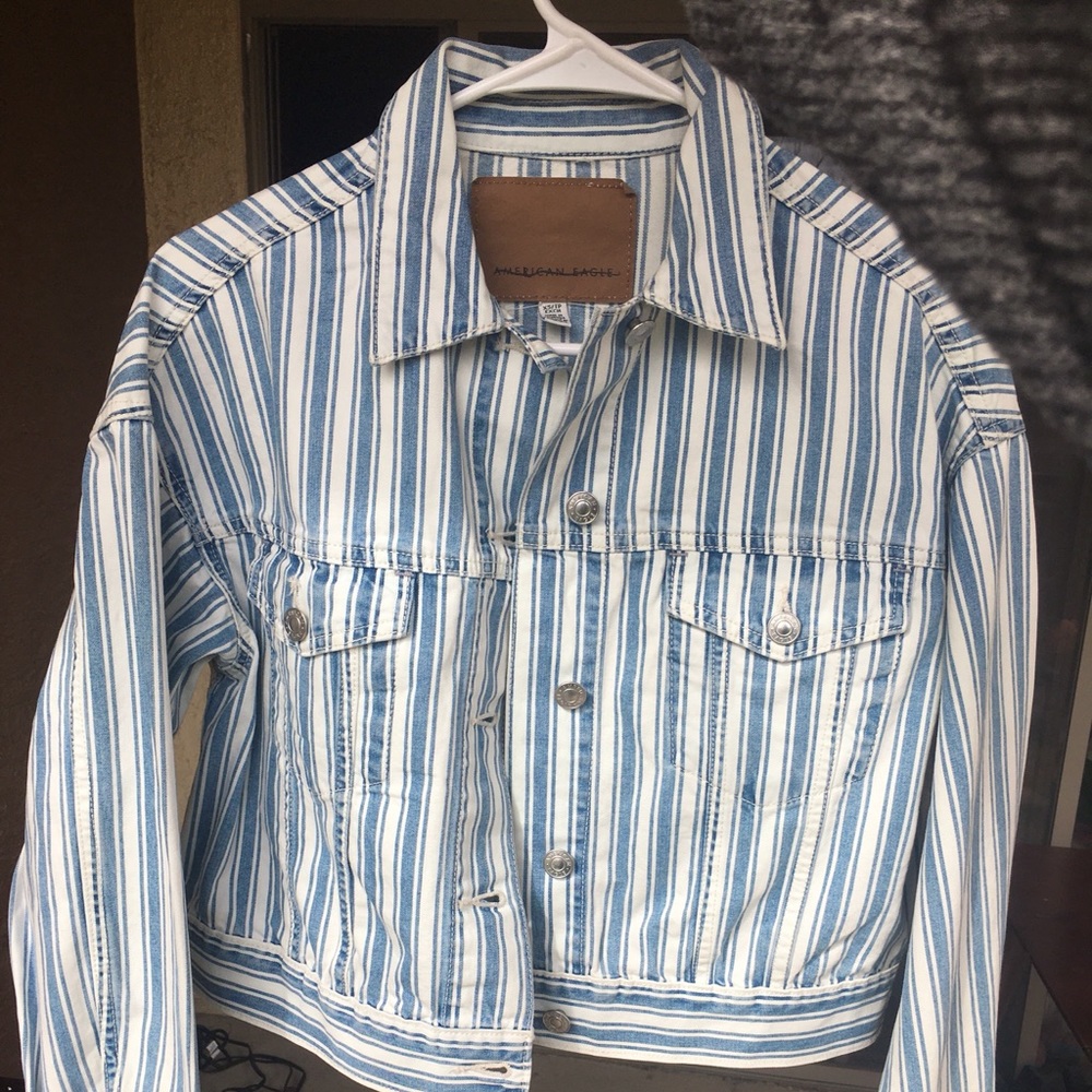 American eagle xs pinstripe jean jacket NWOT